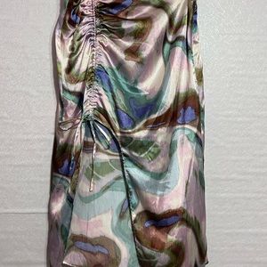 Future Collective Silky Skirt with Ruching Ribbon in Multicolor. NWT